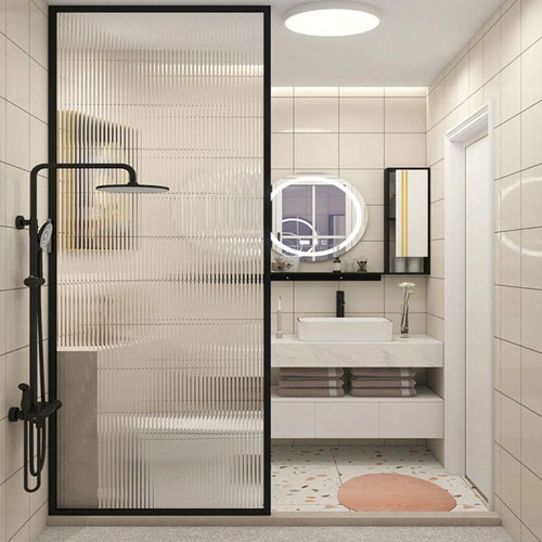 Half glass bathroom cubicle partition with fittings