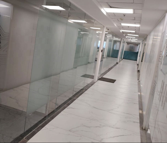 Office glass partition with aluminum frame for modern workspace