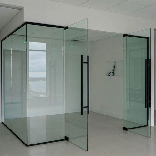 Team planning modern glass partition project